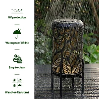 Glitzhome® 14.25" Black Metal Cutout Leaves Pattern Solar Powered LED Outdoor Lantern