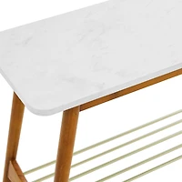 Walker Edison Faux White Marble/Acorn Tapered Leg Entry Table