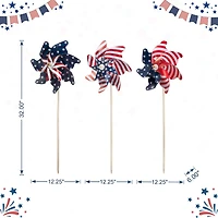 Glitzhome® 32" Plastic Stars & Stripes Patriotic Windmill Set