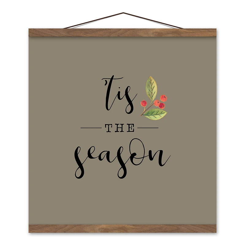 Taupe Tis the Season Hanging Canvas in Teak Frame