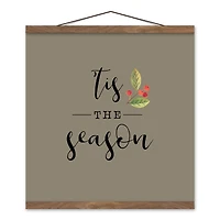 Taupe Tis the Season Hanging Canvas in Teak Frame