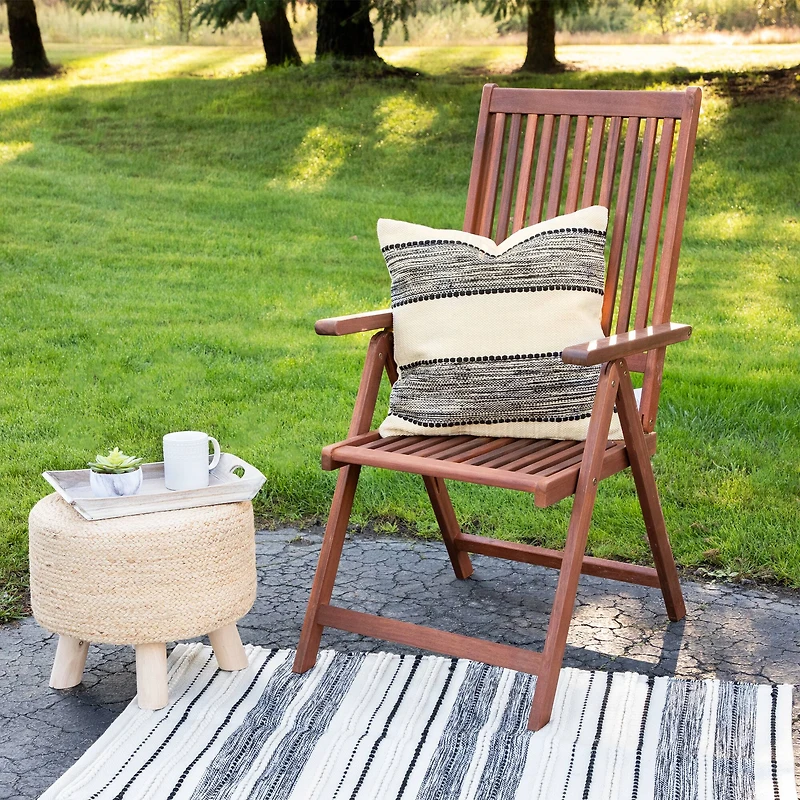 Black & Cream Textured Block Handloom Woven Outdoor Square Cushion