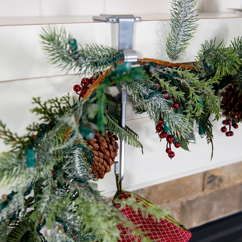 Silver Mantel Garland & Christmas Stocking Holder, 2ct.