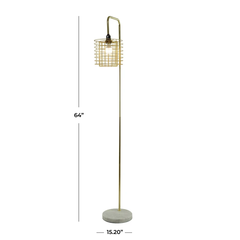 Gold Metal Industrial Floor Lamp, 15" x 10" x 64"