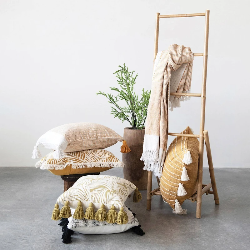 Hello Honey® Mustard & White Applique Stripe Cotton Woven Pillow