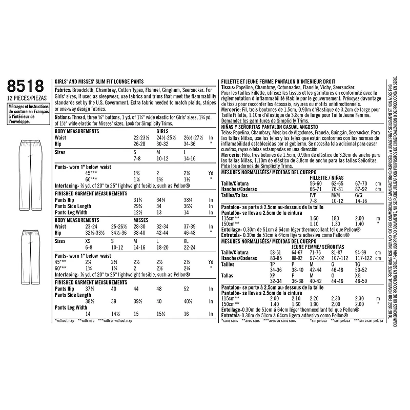 Simplicity® Pattern CS8518 (S-L/XS-XL)