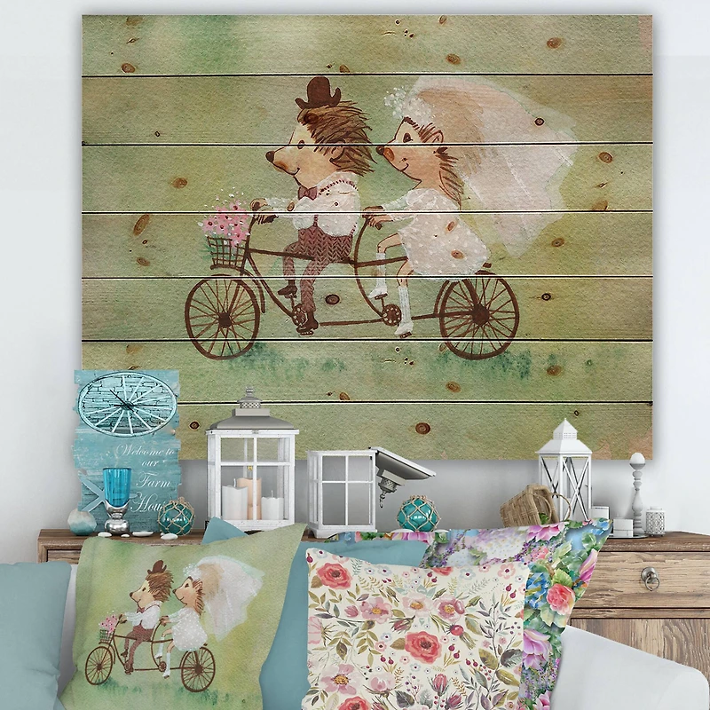 Designart - Couple of Hedgehogs Riding A Bike