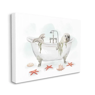 Stupell Industries White Harp Seal Ocean Inspired Bath Animal Canvas Wall Art