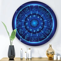 Designart - Neon Deep Blue Horoscope Circle With Zodiac Signs
