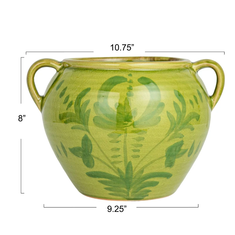 Hello Honey® 10.75" Green Hand-Painted Terra Cotta Urn with Reactive Glaze