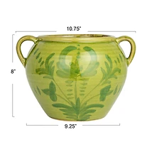 Hello Honey® 10.75" Green Hand-Painted Terra Cotta Urn with Reactive Glaze