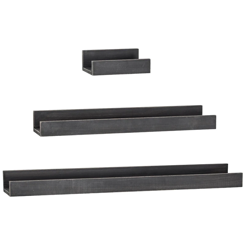 Black Floating Wooden Wall Shelves Set