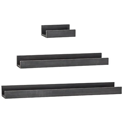 Black Floating Wooden Wall Shelves Set
