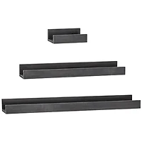 Black Floating Wooden Wall Shelves Set