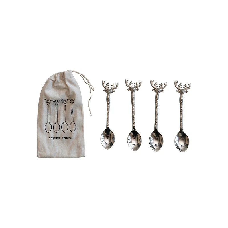 Hello Honey® 5.5" Nickel Finish Reindeer Handle Coffee Spoon Set