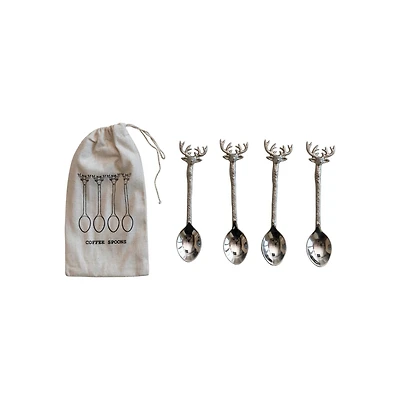 Hello Honey® 5.5" Nickel Finish Reindeer Handle Coffee Spoon Set