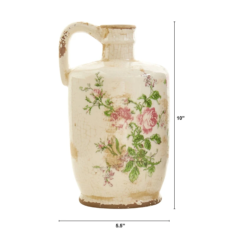 10" Tuscan Ceramic Floral Print Pitcher