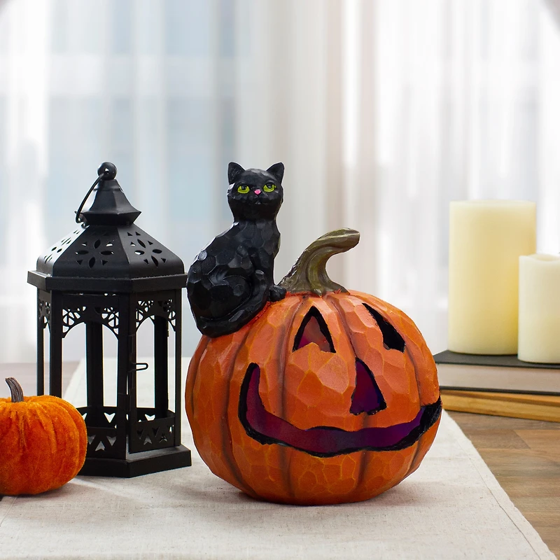 10" Jack-O-Lantern & Black Cat Tabletop Halloween Decoration