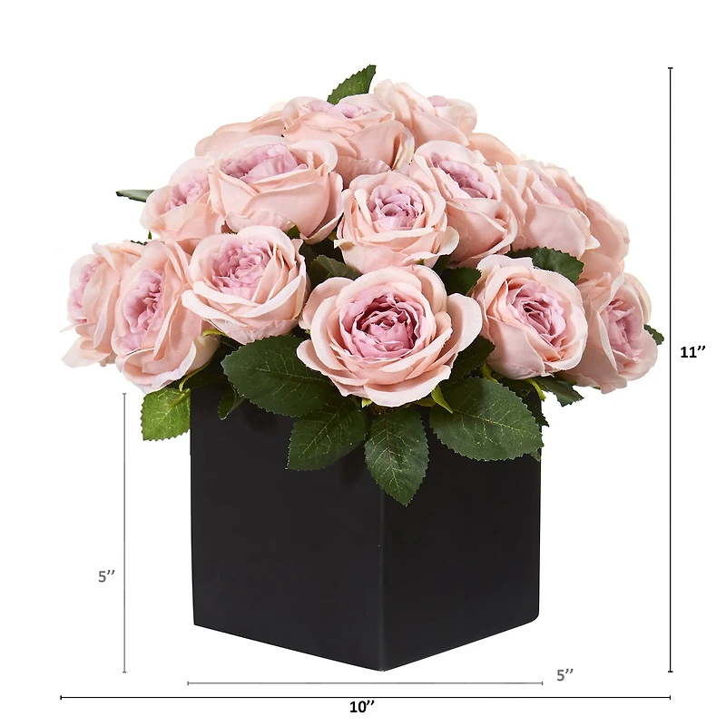 11'' Pink Rose Arrangement in Black Vase