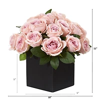 11'' Pink Rose Arrangement in Black Vase