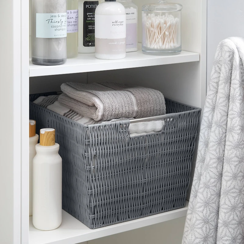 Simplify Large Charcoal Rattan Storage Tote Basket