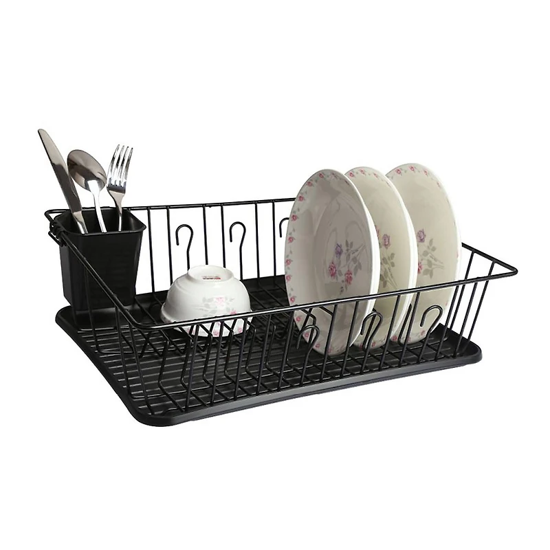 MegaChef 17.5" Black Dish Rack with Utensil Holder