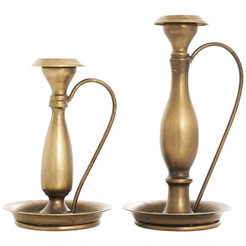 Bronze Metal Antique Style Candle Holder with Candle Plates & Handles Set