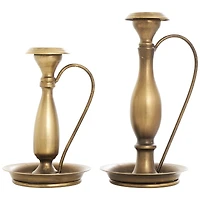 Bronze Metal Antique Style Candle Holder with Candle Plates & Handles Set