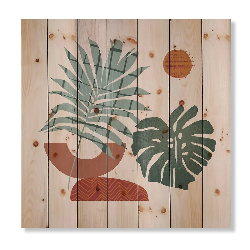 Designart - Moon & Sun Shapes In Retro Green & Terracotta Tone