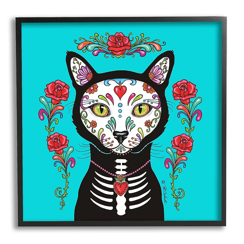 Stupell Industries Day of Dead Cat Portrait Framed Giclee Art