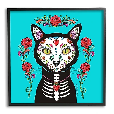 Stupell Industries Day of Dead Cat Portrait Framed Giclee Art