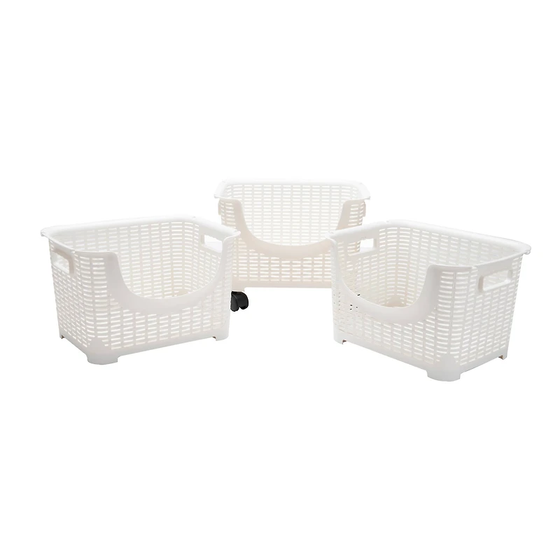 Mind Reader 3-Tier Ivory Rolling Plastic Storage Containers