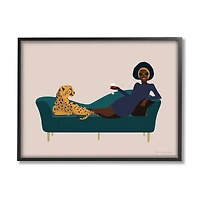 Stupell Industries Modern Fashion Female Wine Glass Cheetah Animal Couch Framed Wall Art