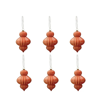 Hello Honey® 6.25" Opaque Coral Glass Pleated Finial Ornaments, 6ct.