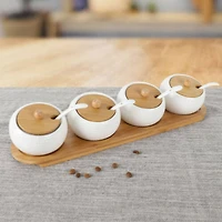 NEX™ White Ceramic Sugar Bowl Set with Bamboo Lids & Spoon