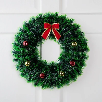 17" Green Tinsel Artificial Christmas Wreath with Bow