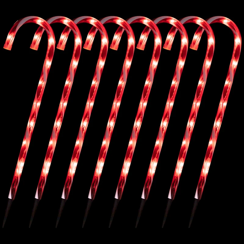 Candy Cane 8 Function Christmas Outdoor Pathway Markers - Set of 8