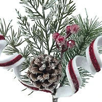 12" Frosted Red Berry & Pine Pick with White & Red Ribbon Curls by Ashland®