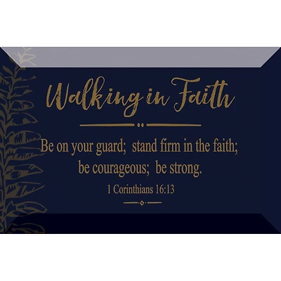 Walking In Faith Glass Plaque with Easel & Hanger