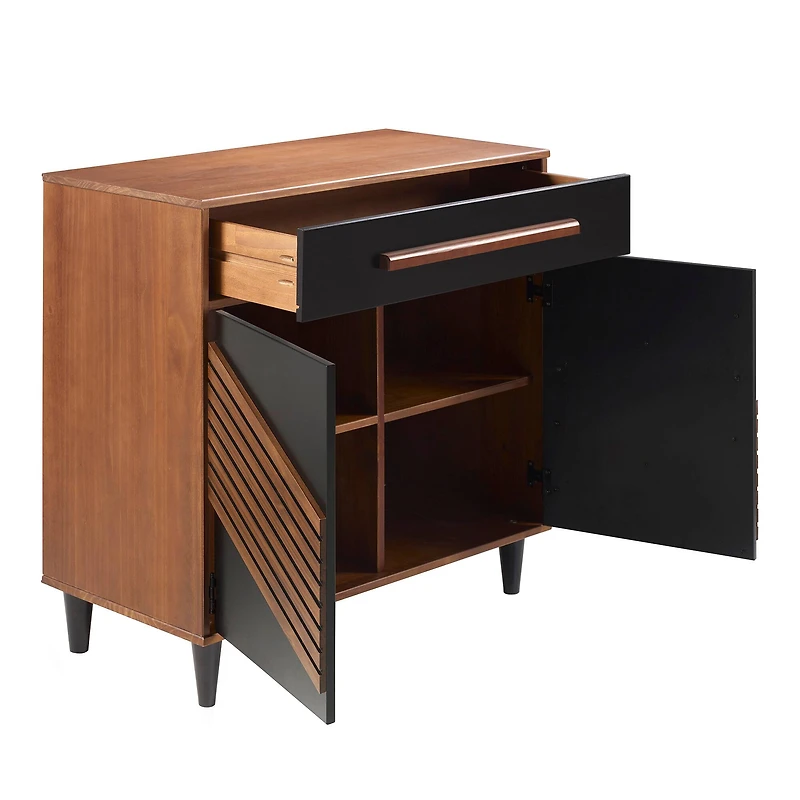 Walker Edison 32" Black & Brown Chevron Wood Detail Accent Cabinet