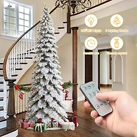 12ft. Pre-Lit Flocked Layered Slim Spruce Artificial Christmas Tree, Warm White LED Lights