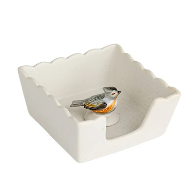 Hello Honey® 6" Wide Green & White Avian Grace Stoneware Napkin Holder with Weight