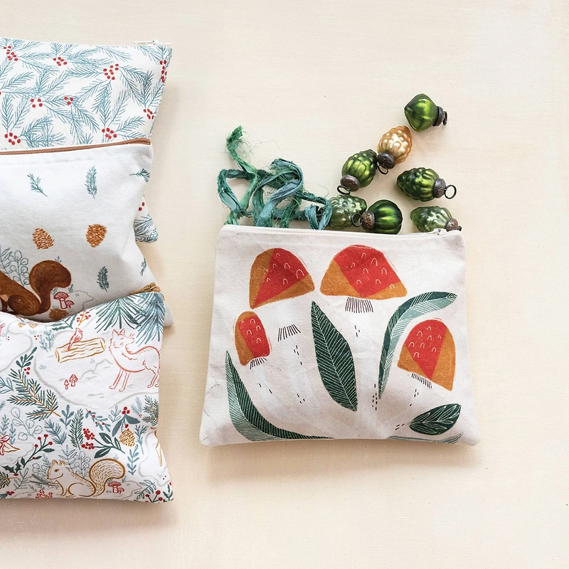 Hello Honey® Cotton Printed Zip Pouch Set with Woodland Flora & Fauna Patterns