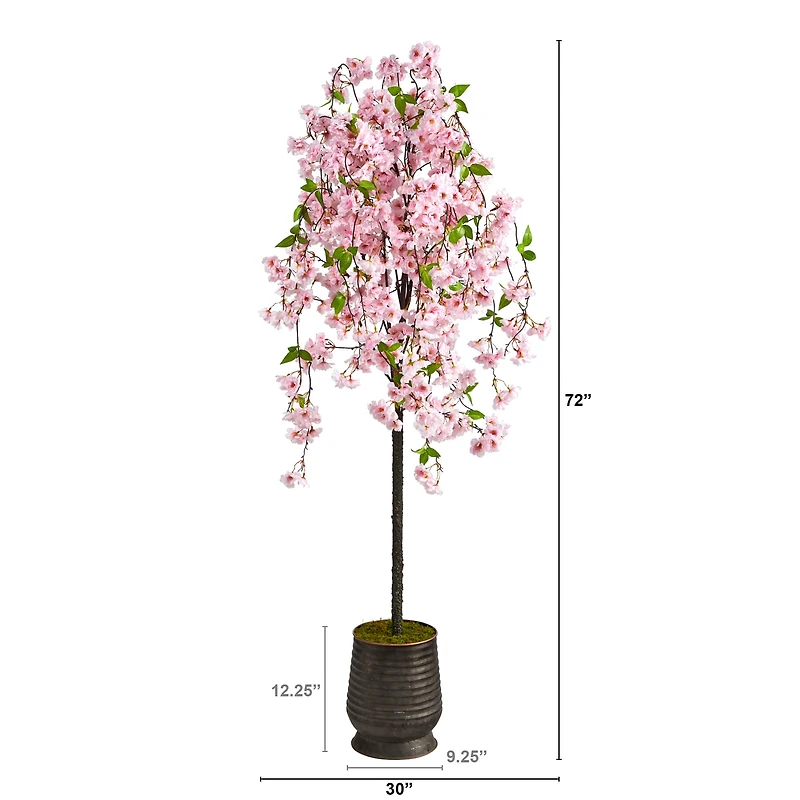 6ft. Cherry Blossom Artificial Tree in Ribbed Metal Planter