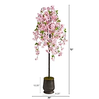 6ft. Cherry Blossom Artificial Tree in Ribbed Metal Planter