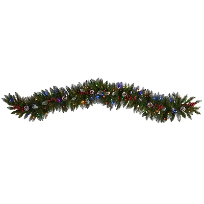 6ft. Pre-Lit LED Snow Tipped Extra Wide Christmas Garland with Pinecones & Berries