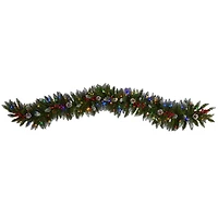 6ft. Pre-Lit LED Snow Tipped Extra Wide Christmas Garland with Pinecones & Berries