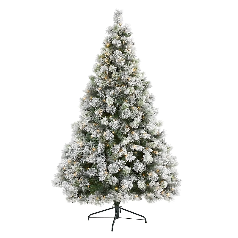 7ft. Pre-Lit Flocked Oregon Pine Artificial Christmas Tree, Clear LED Lights