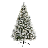 7ft. Pre-Lit Flocked Oregon Pine Artificial Christmas Tree, Clear LED Lights
