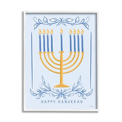 Stupell Industries Happy Hanukkah Botanical Menorah Framed Giclee Art